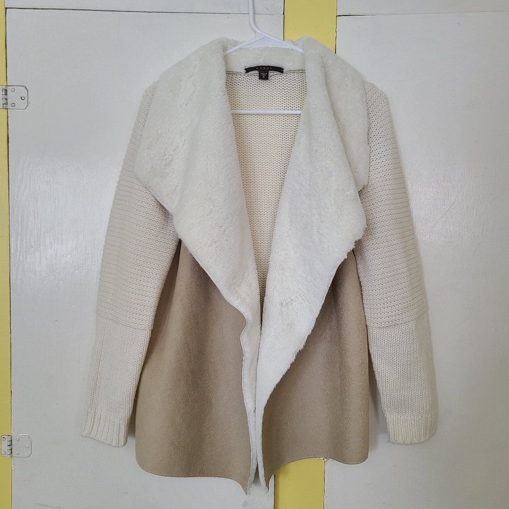 Fever Womens Faux Suede and Fur Open Jacket Small